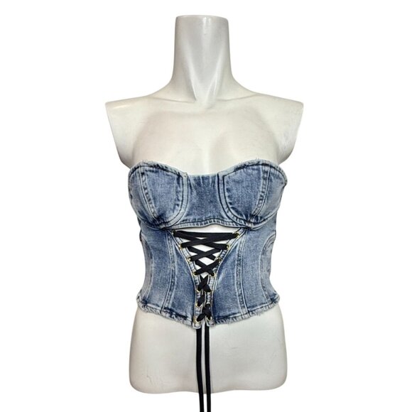 Retrofete Blue Denim Corset Top NWT - Size S - Picture 2 of 9